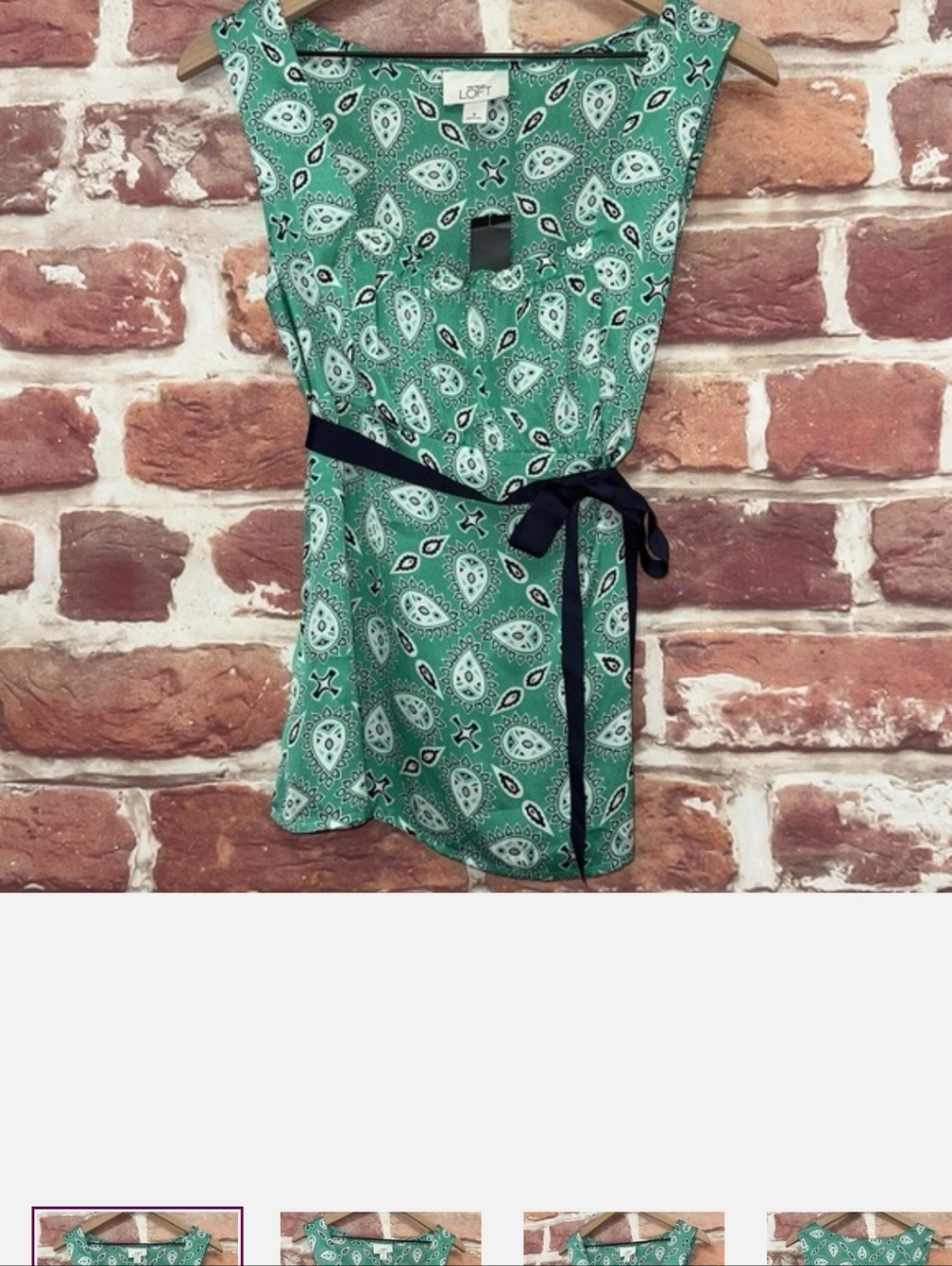 Ann Taylor Loft Top Women's 8 Green Multicolor Satin Boho Abstract Shirt